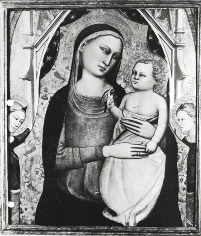 Anonimo — Jacopo di Cione - sec. XIV - Madonna con Bambino in trono e due angeli — insieme